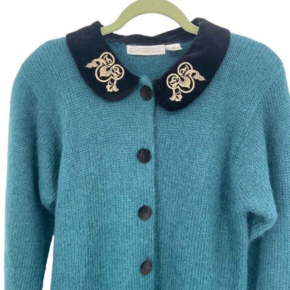C. Webb & Co. Vintage Mohair Blend Cardigan Sweater Green Medium - Picture 3 of 9